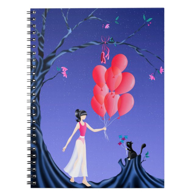 Cute Ballerina & Cat Night Himlar Anteckningsbok (Framsidan)