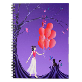 Cute Ballerina & Cat Night Himlar Anteckningsbok
