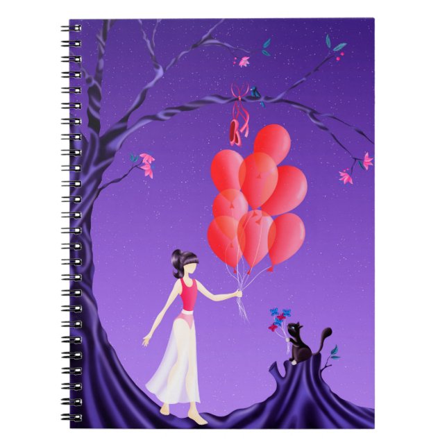 Cute Ballerina & Cat Night Himlar Anteckningsbok (Framsidan)