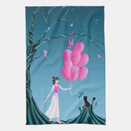 Cute Ballerina & Cat Night Himlar Blue Tea Towel Kökshandduk