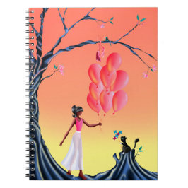 Cute Ballerina & Cat Sunset Anteckningsbok