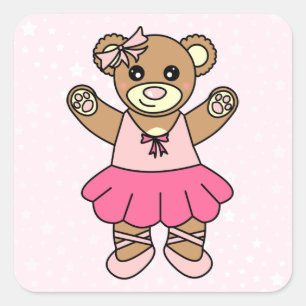 Cute Ballerina Dancing Nalle - Rosa Fyrkantigt Klistermärke
