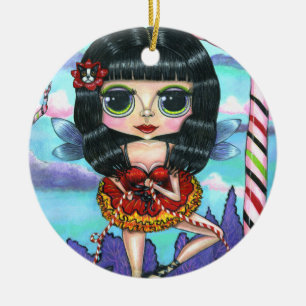 Cute Ballerina Fairy Doll med Boston Terrier Bow Julgransprydnad Keramik