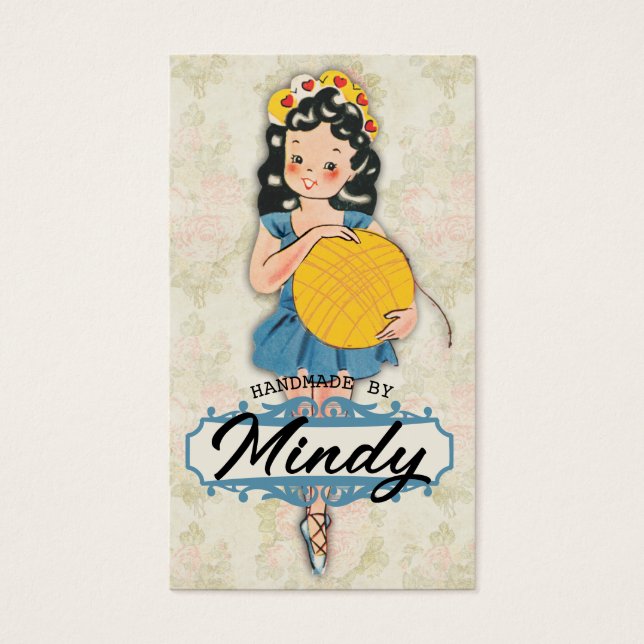 Cute ballerina-flicka som stickar kroketen boll av visitkort (Framsidan)