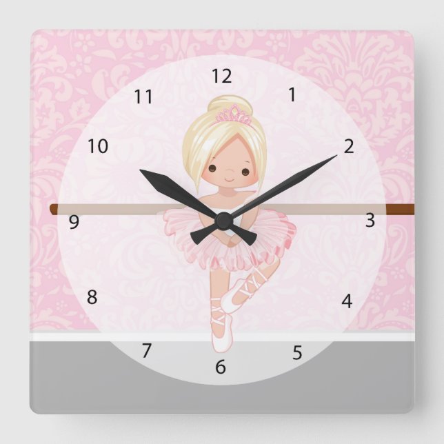 Cute ballerina fyrkantig klocka (Framsida)