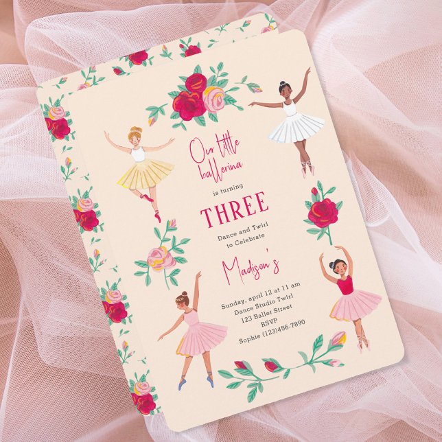 Cute Ballerina Girl Födelsedagsfest inbjudan (Cute Ballerina Girl Birthday Party Invitation)