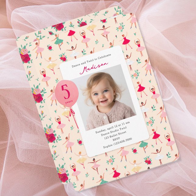Cute Ballerina Girl Födelsedagsfest Photo Inbjudningar (Cute Ballerina Girl Birthday Party Photo Invitation)