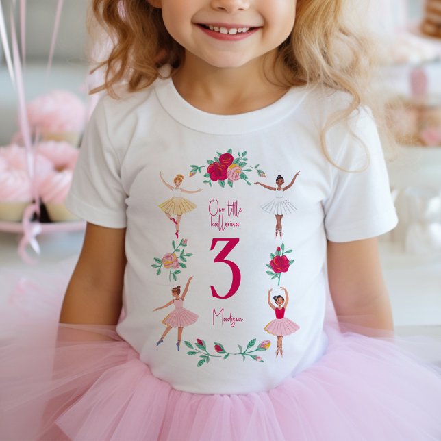 Cute Ballerina Girl Födelsedagsfest T Shirt (Cute Ballerina Girl Birthday Party Baby T-Shirt)