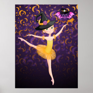 Cute Ballerina Halloween Fladdermus och Måne Balle Poster