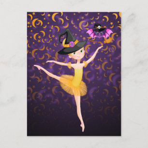 Cute Ballerina Halloween Fladdermus och Måne Balle Vykort