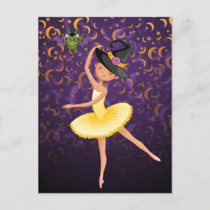 Cute Ballerina Halloween Fladdermus och Måne Balle Vykort