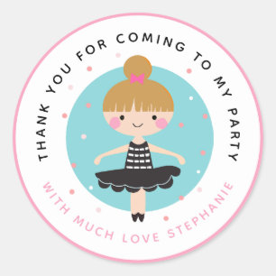 Cute Ballerina i Black Dress Tack Birday Runt Klistermärke