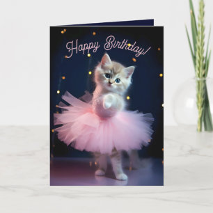 Cute Ballerina Kitten Grattis på födelsedagen Tack Kort