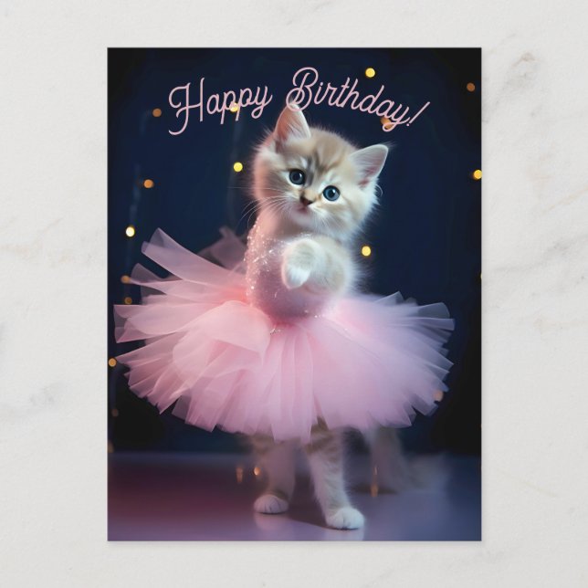 Cute Ballerina Kitten Grattis på födelsedagen Vykort (Framsida)