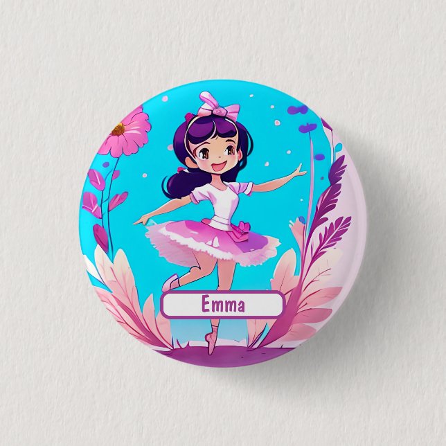 Cute Ballerina med Anpassadets namn Knapp (Framsida)