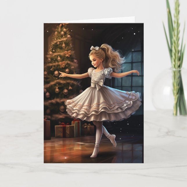 Cute Ballerina Nutcracker Ballet Jul Helgkort (Framsida)
