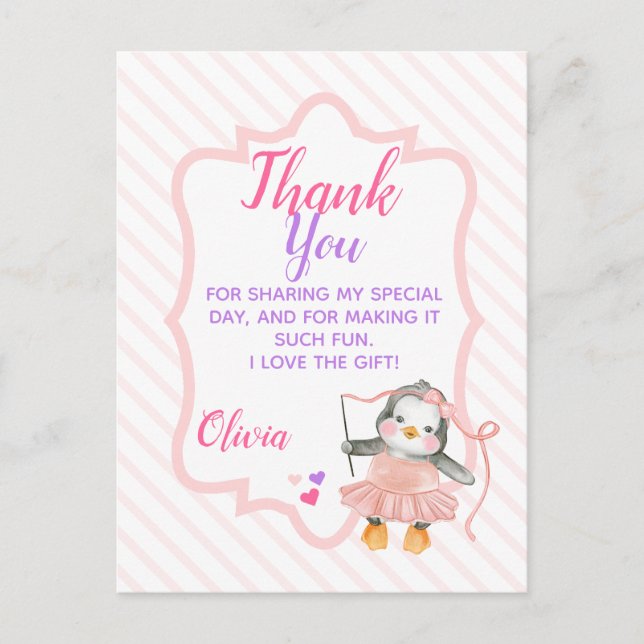 Cute Ballerina Penguin Birthday Tack Vykort (Framsida)