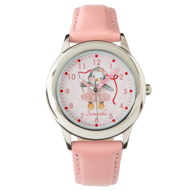Cute Ballerina Penguin Rosa Personlig Watch Armbandsur (Framsida)