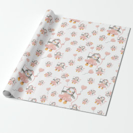 Cute Ballerina Penguin Rosa Wrapping Papper Presentpapper