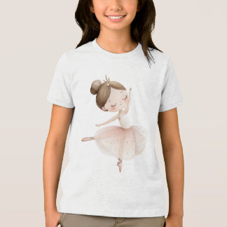 Cute Ballerina Pink Gold Stars Watercolor Girl T Shirt