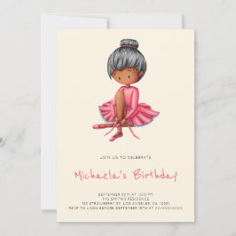 Cute Ballerina Pink Tutu Black Girl Birthday Inbjudningar