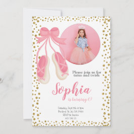Cute Ballerina Rosa Guld Glitter | Flickans födels Inbjudningar