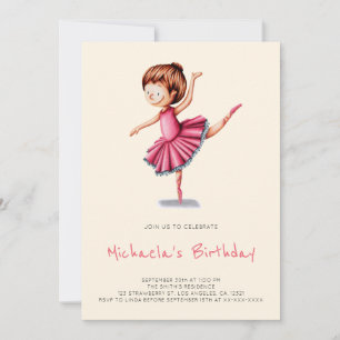 Cute Ballerina Rosa Tutu Dance Girl Birthday Inbjudningar
