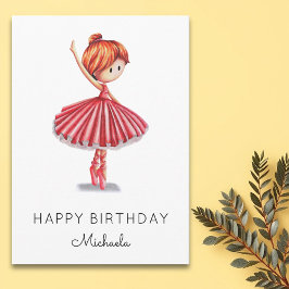 Cute Ballerina Rosa Tutu Girl Birthday Kort