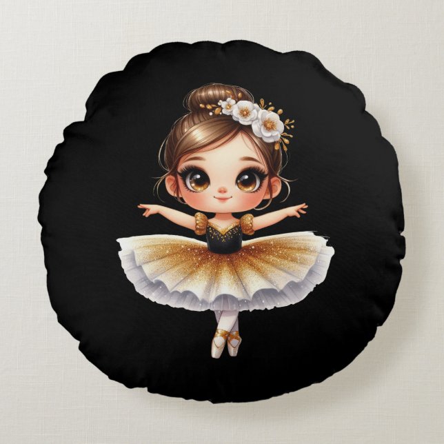 Cute Ballerina Rund Kudde (Framsidan)
