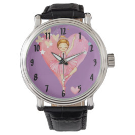 Cute Ballerina Stars Hearts Lila Girls Watch Armbandsur