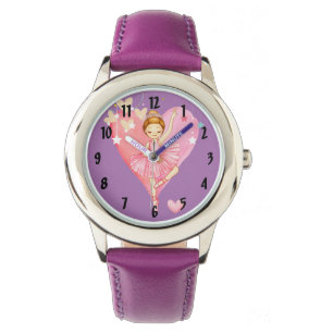 Cute Ballerina Stars Hearts Lila Girls Watch Armbandsur