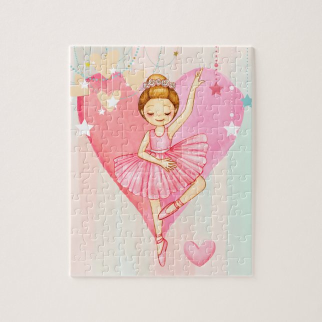 Cute Ballerina Stars och Hearts Jigszle Puzzle Pussel (Vertikal)