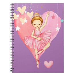 Cute Ballerina Stars och Hearts Lila Anteckningsbok