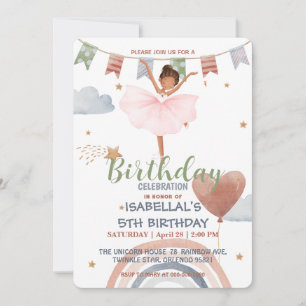 Cute Ballet afro Balloon Birthday Flickor party Inbjudningar