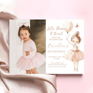 Cute Ballet Ballerina Birthday Fotoinbjudan Inbjudningar