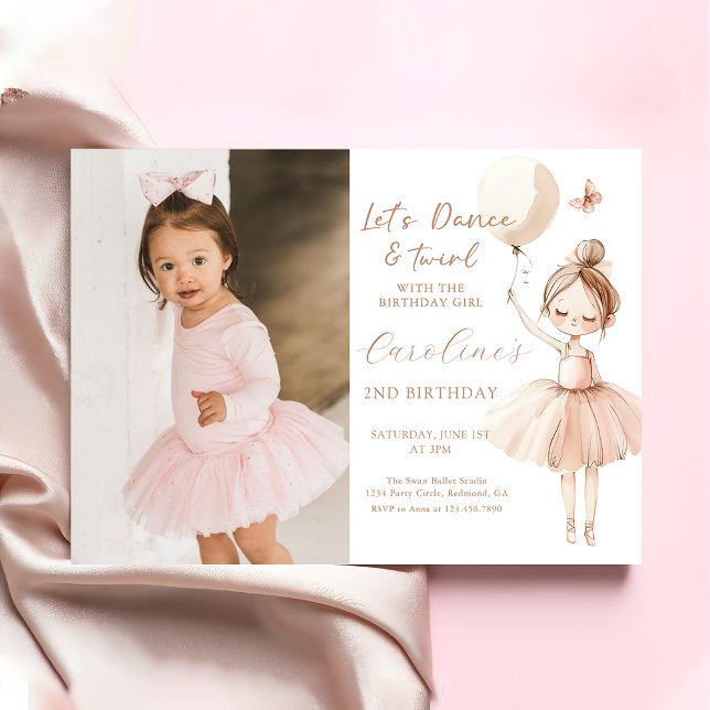Cute Ballet Ballerina Birthday Fotoinbjudan Inbjudningar (Skapare uppladdad)
