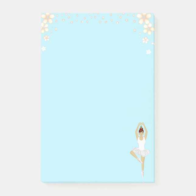 Cute Ballet Dancer & Flowers on Light Blue Post-it Block (Framsida)