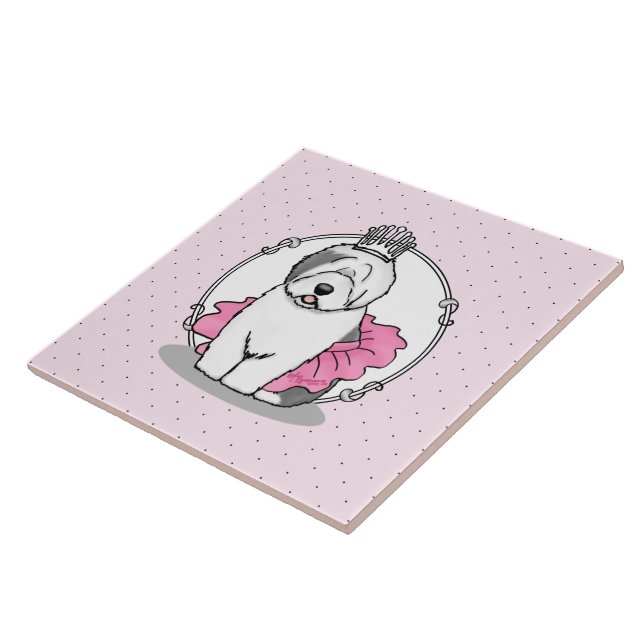 Cute Ballet Princess Old English Sheepdog Grått 1 Kakelplatta (Sidan)