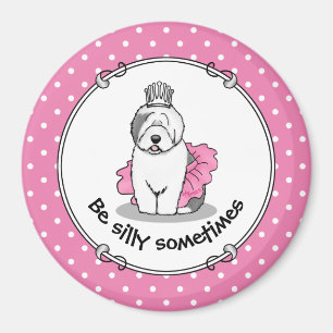 Cute Ballet Princess Old English Sheepdog Grått 1 Magnet