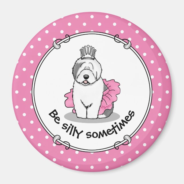 Cute Ballet Princess Old English Sheepdog Grått 1 Magnet (Framsidan)