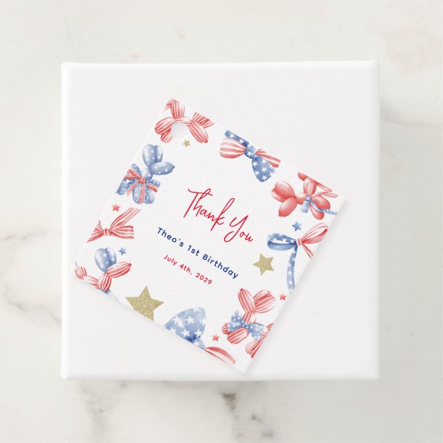 Cute Balloon Bow 4:e juli 1:a födelsedagen Party Gåvor Etiketter (På plats)