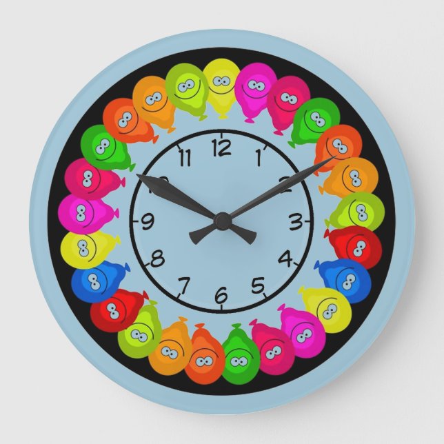 Cute Balloon Mönster Kids Wall Clock Stor Klocka (Framsida)