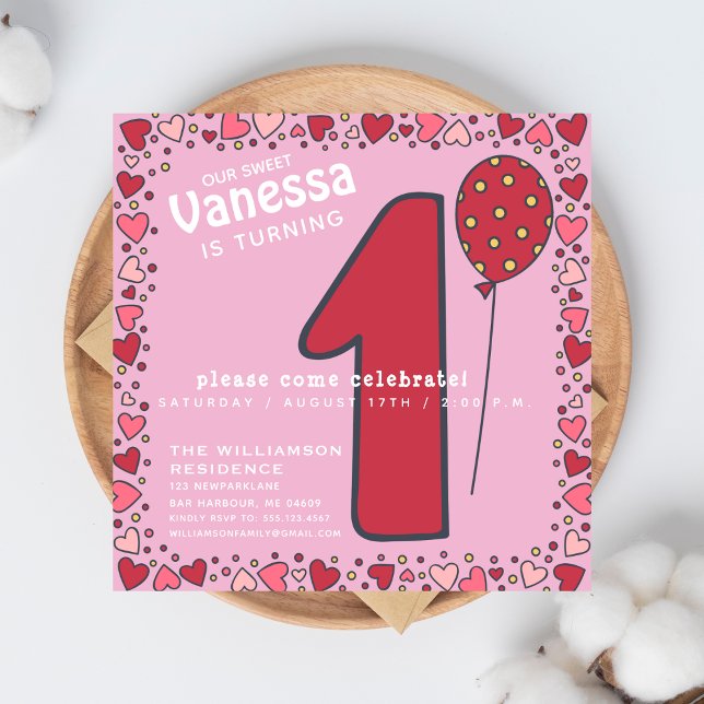 Cute Balloon - Rosa barn, inbjudan på födelsedagen (Skapare uppladdad)