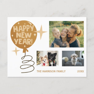 Cute Balloon Three Photos New Year Postcard Vykort