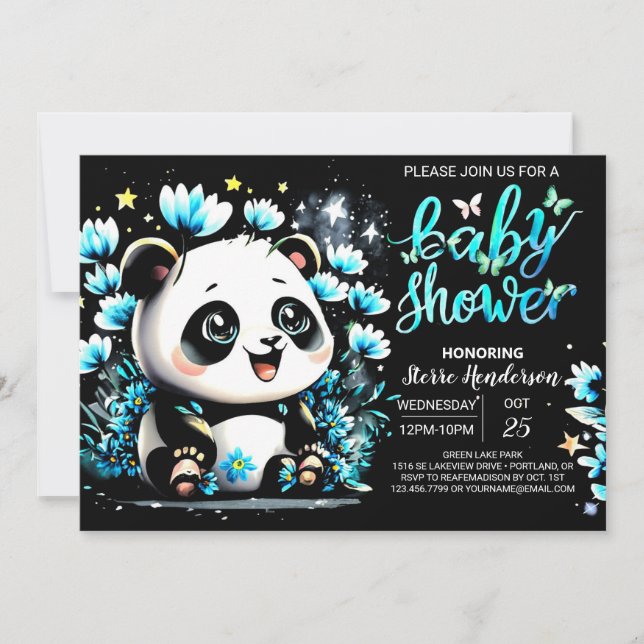 Cute Bamboo Panda Äventyr Boy Shower Inbjudningar (Framsida)