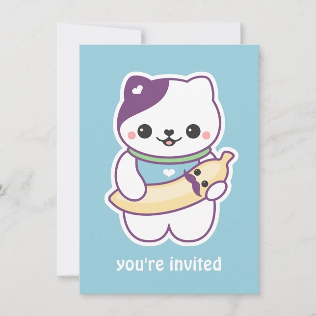 Cute Banana Cat Födelsedagsfest inbjudan (Framsida)