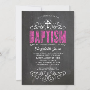 CUTE BAPTISM elegant rosa glitter chalkboard Inbjudningar