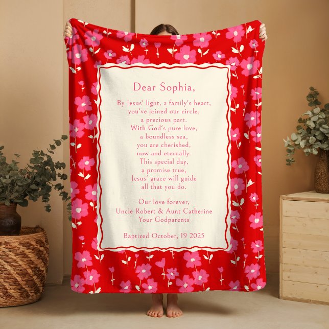 Cute Baptism Floral Fleece Blanket Godparent Gift  (Skapare uppladdad)