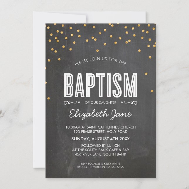 CUTE BAPTISM guld glitter konetti på kartong Inbjudningar (Framsida)