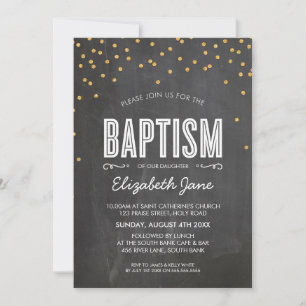 CUTE BAPTISM guld glitter konetti på kartong Inbjudningar